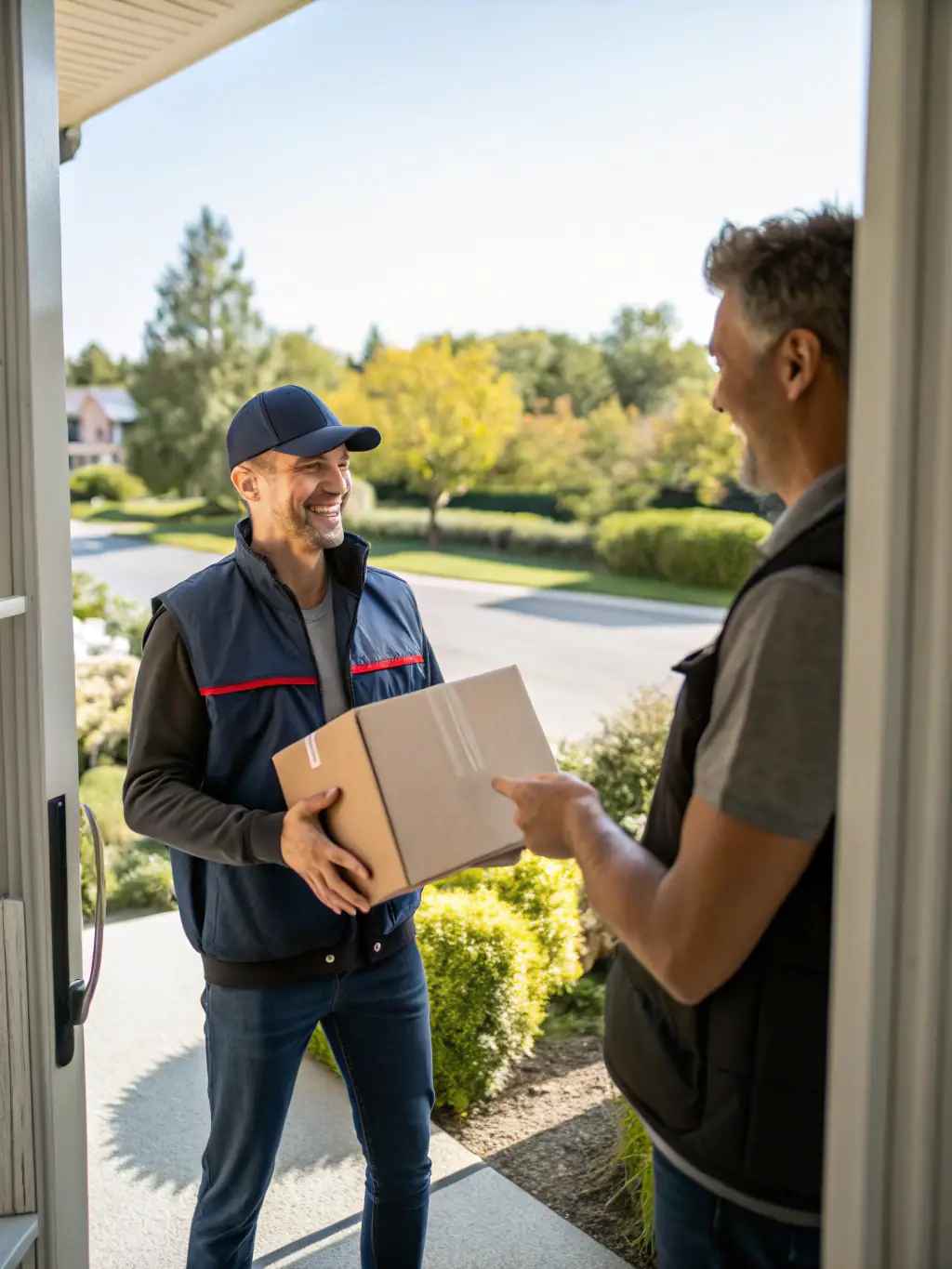 A photo of a satisfied customer receiving a delivery of Turkish products, emphasizing the positive experience and reliability of the delivery service.